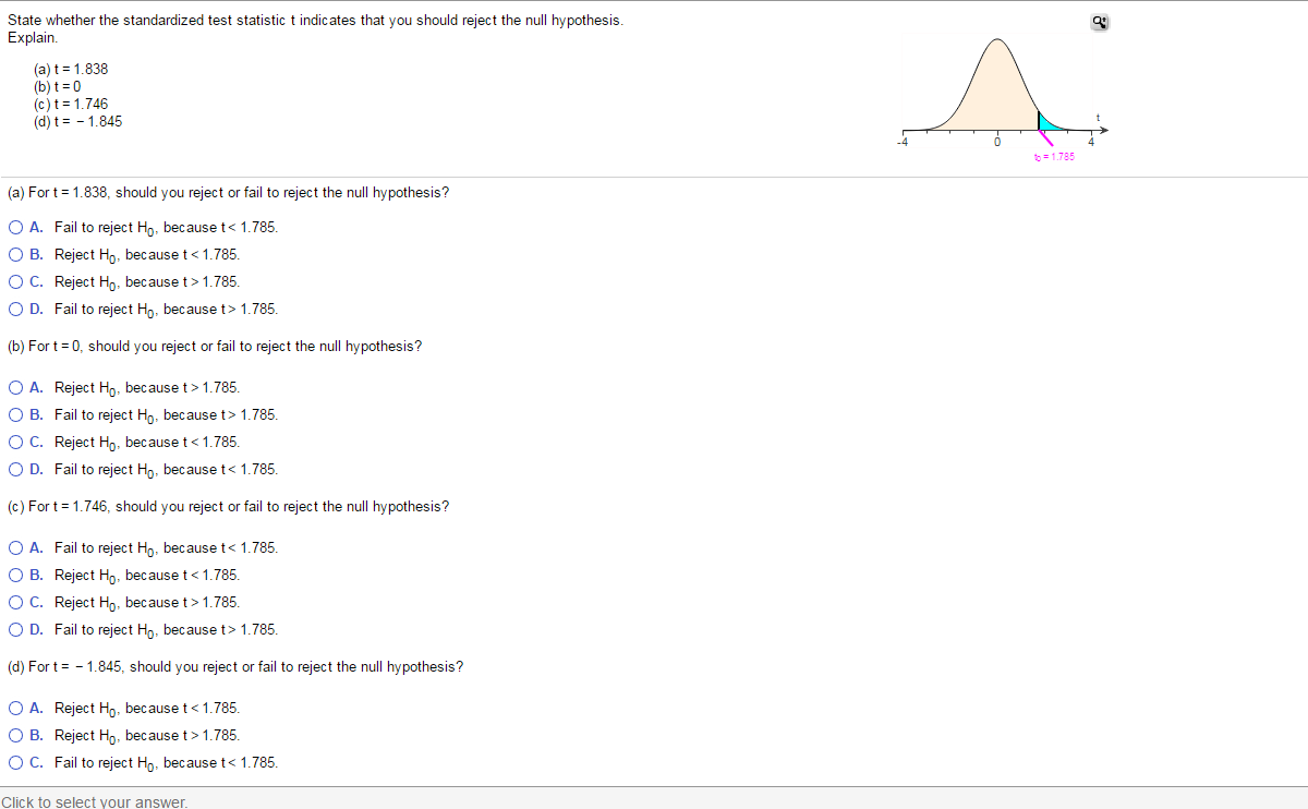 Solved State Whether The Standardized Test Statistic T In Chegg Com