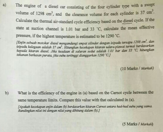 Solved A The Engine Of A Diesel Car Consisting Of The Four Chegg Com