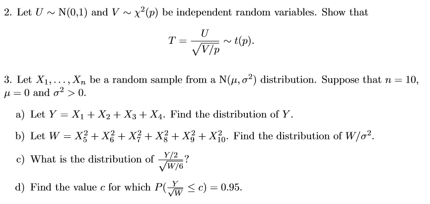 Solved 2 Let U N 0 1 And V X2 P Be Independent Rando Chegg Com