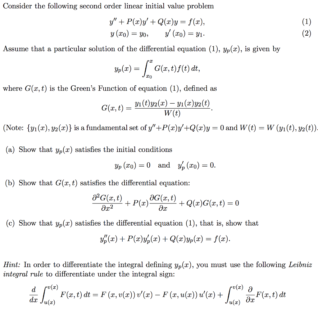 Solved Consider The Following Second Order Linear Initial Chegg Com