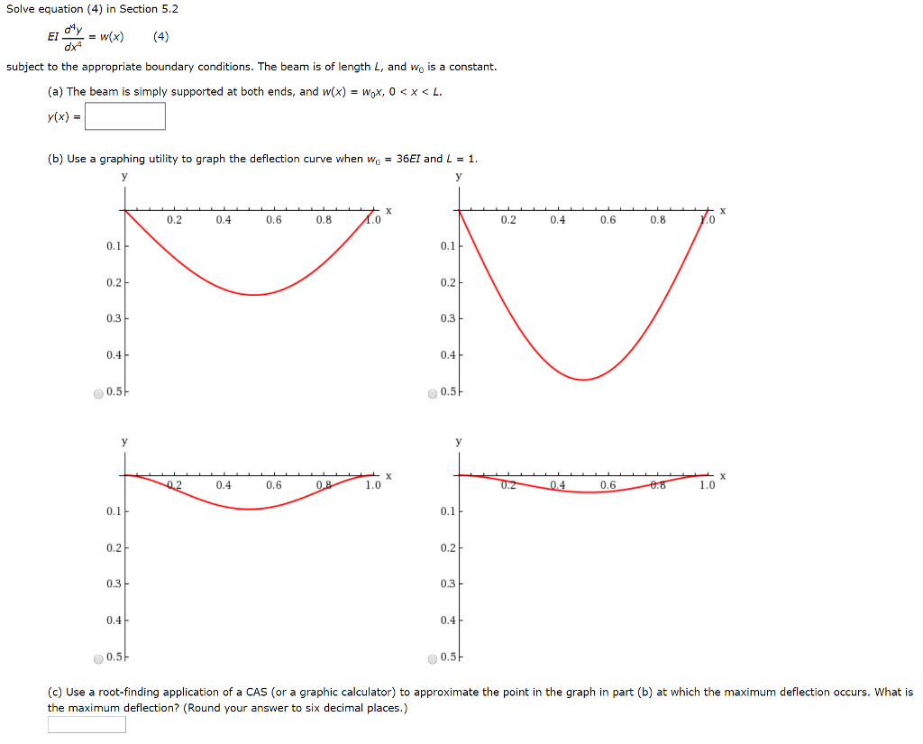 Solved Solve Equation 4 In Section 5 2 Ei D4y Dx4 W X Chegg Com