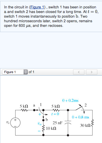 Solved Part A Find Vo 1 Ms After Switch 1 Makes Contact W Chegg Com