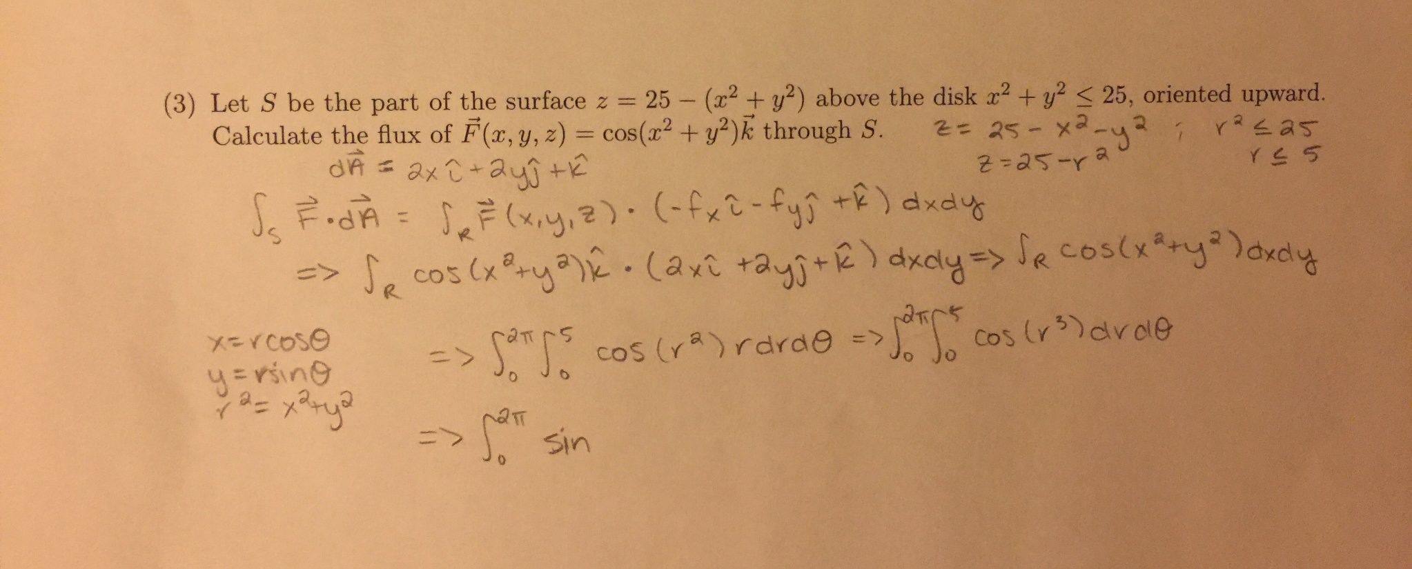 Let S Be The Part Of The Surface Z 25 X 2 Y 2 Above Chegg Com