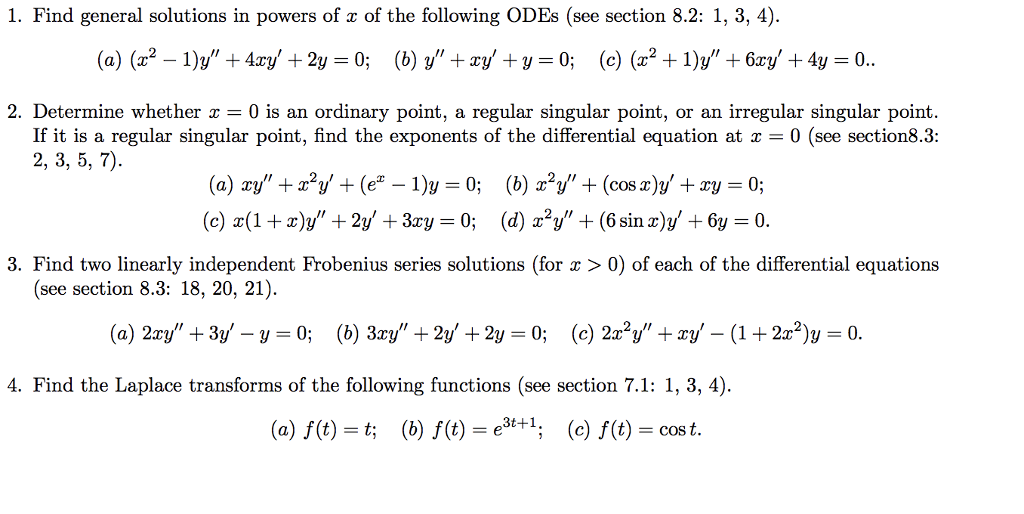 Solved 1 Find General Solutions In Powers Of R Of The Chegg Com