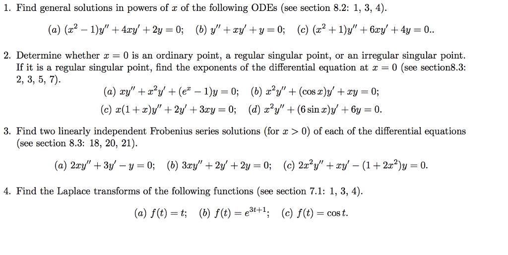 1 Find General Solutions In Powers Of R Of The Chegg Com