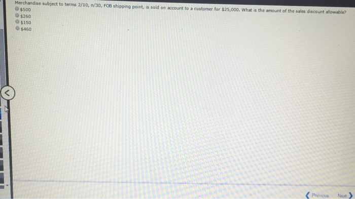 Solved Merchandise Subject To Terms 2 10 N 30 Fob Shippi Chegg Com