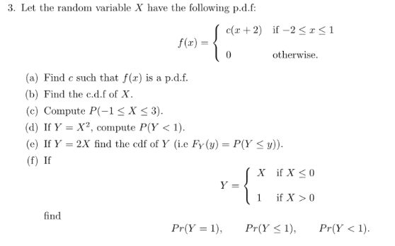 Solved Let The Random Variable X Have The Following P D F Chegg Com