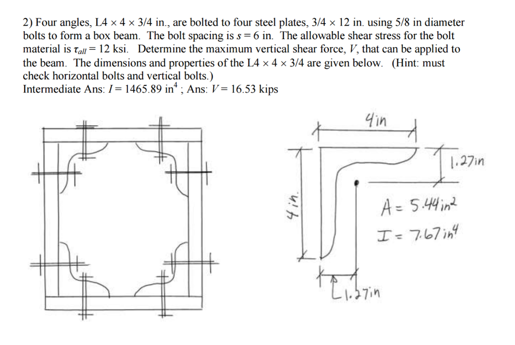 Solved Four Angles L4 Times 4 Times 34 In Are Bolted