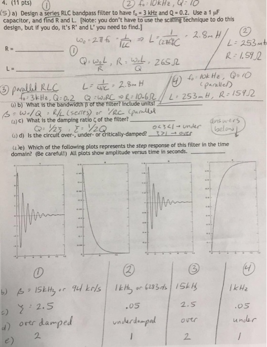 Solved Design A Series Rlc Bandpass Filter To Have F O Chegg Com