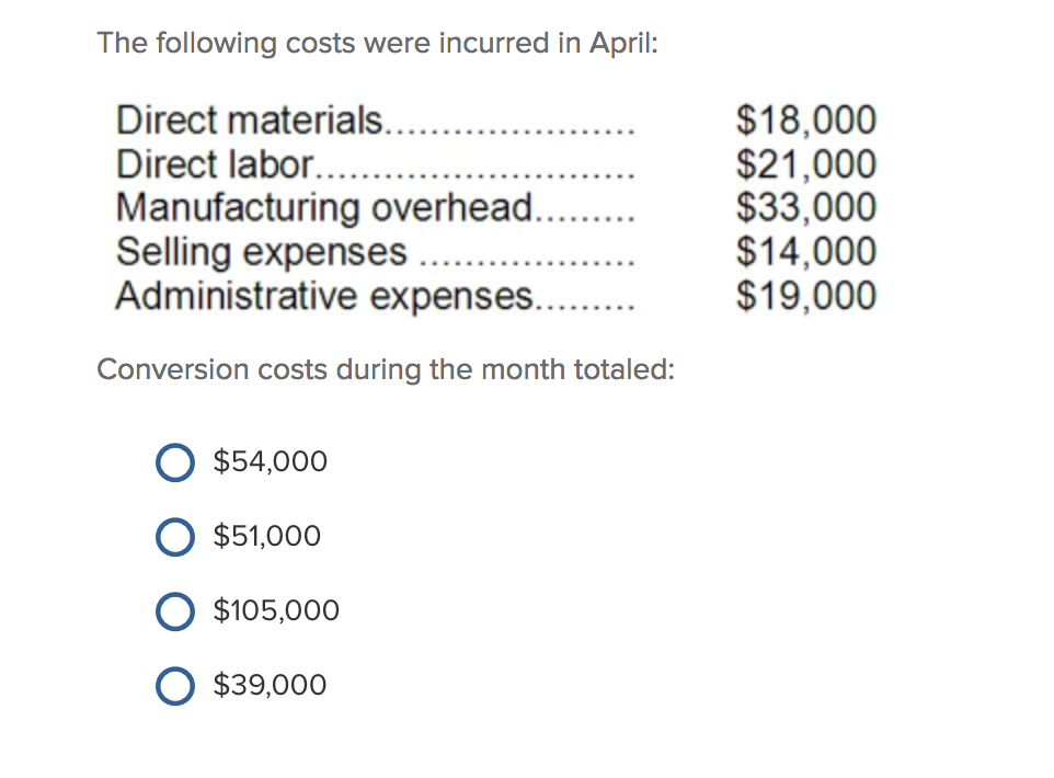 Solved The Following Costs Were Incurred In April Direct