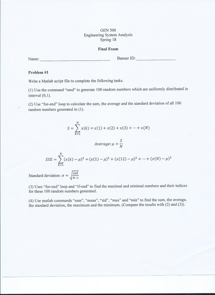 Solved Gen 500 Engineering System Analysis Spring 18 Fina