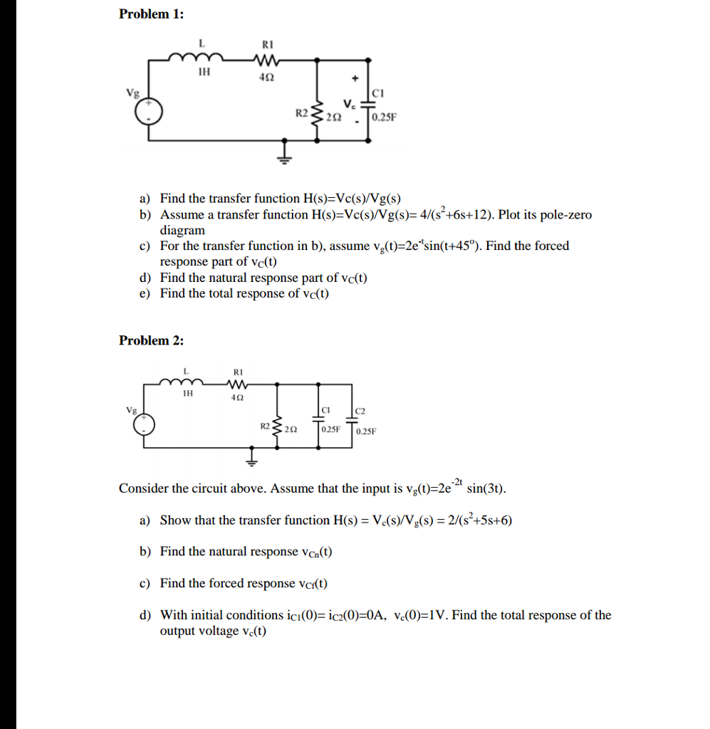 Solved A Find The Transfer Function H S Vc S Vg S B Chegg Com
