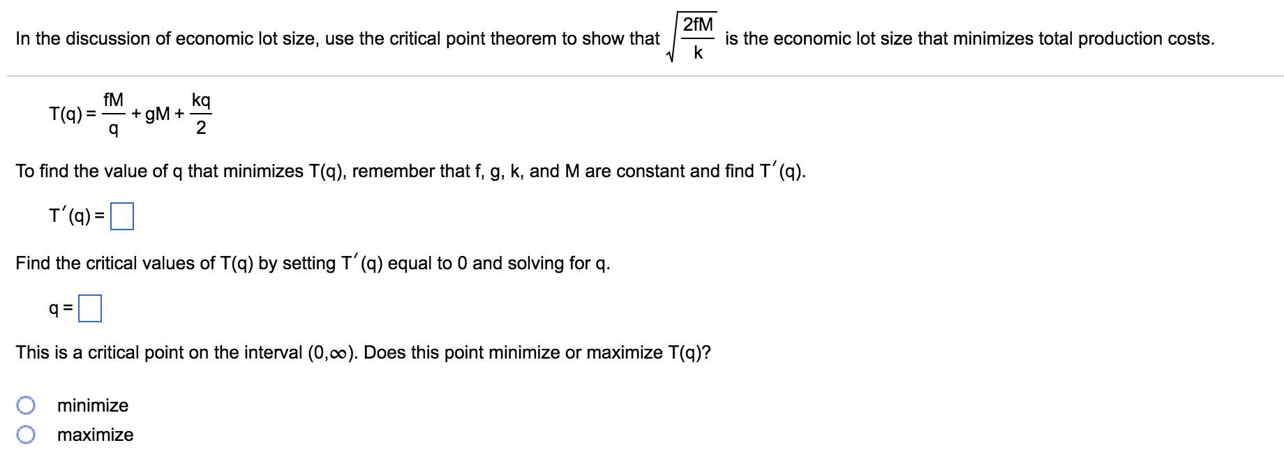 Solved In the discussion of economic lot size, use the