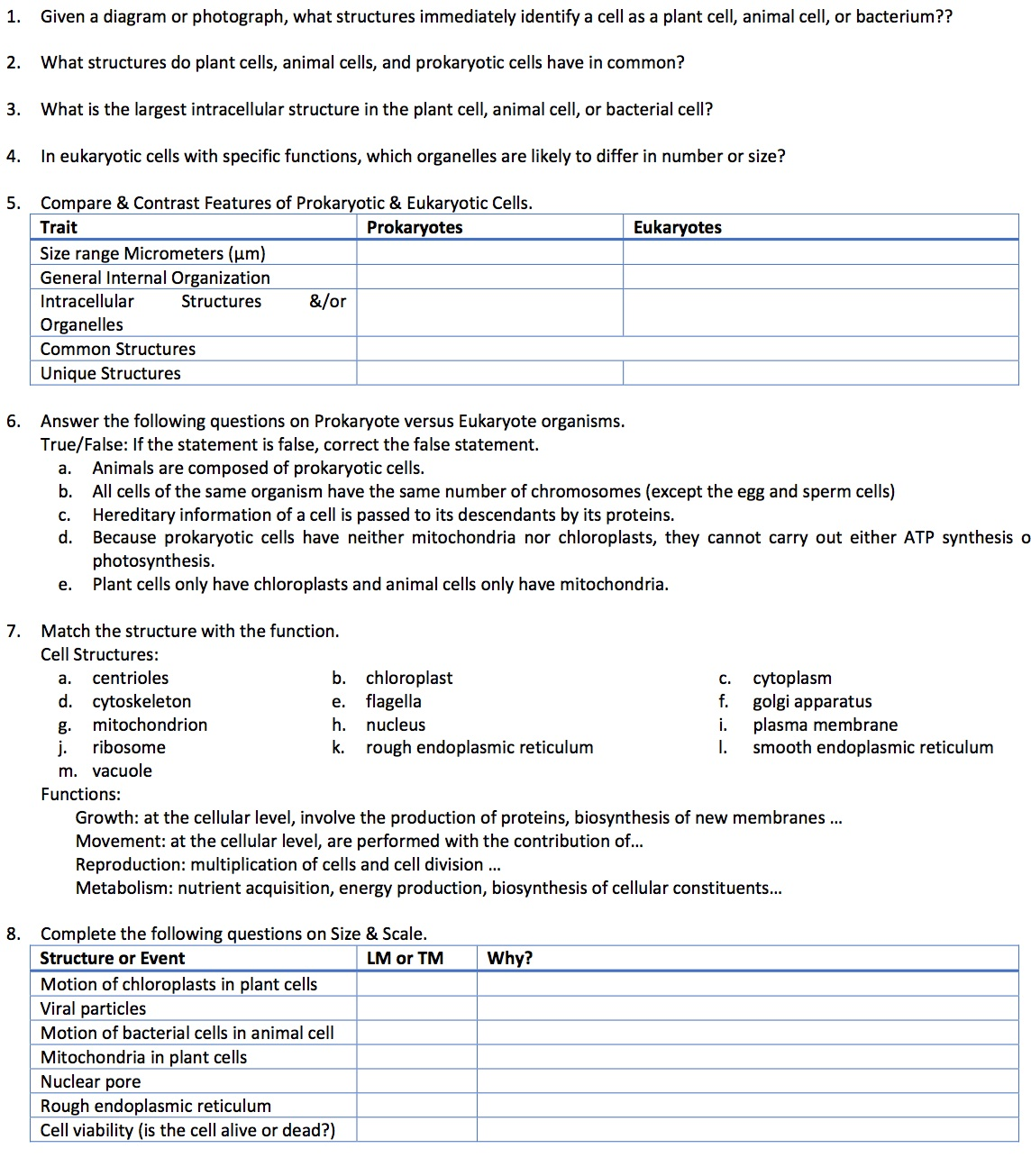 Eukaryotic Cells Vs Prokaryotic Cells Chart