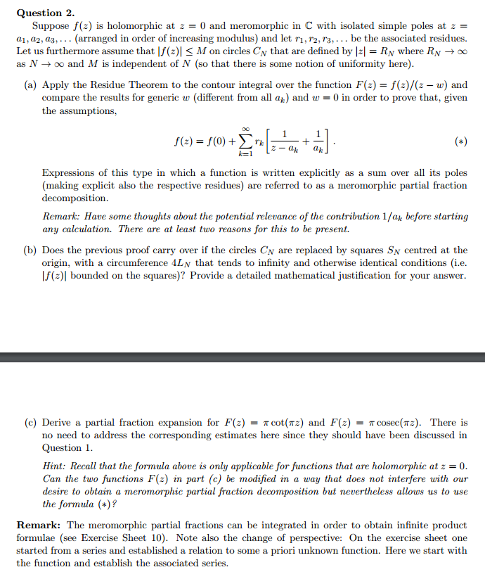 Question 2 Suppose F Z Is Holomorphic At Z0 And M Chegg Com