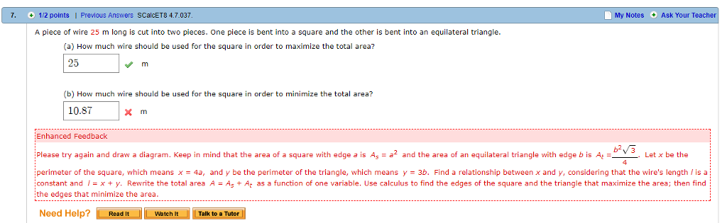 ✓ Solved: A piece of wire 10 m long is cut into two pieces. One piece is  bent into a square and the other