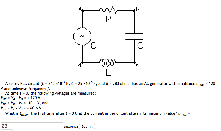 Solved A Series Rlc Circuit L 340 X10 3 H C 25 X 1 Chegg Com