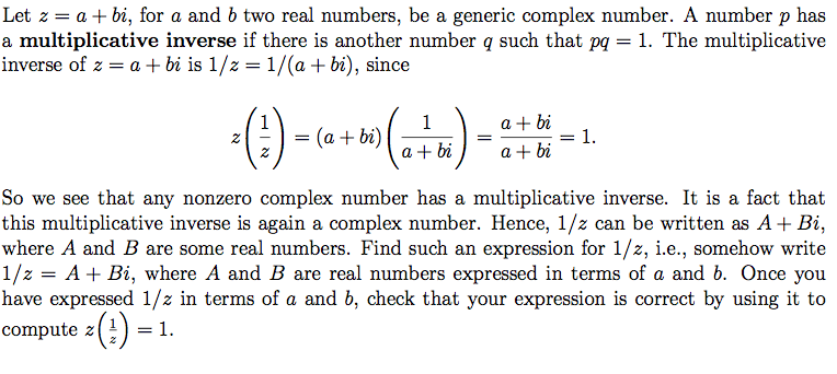 Solved Let Z A Bi For A And B Two Real Numbers Be A Chegg Com