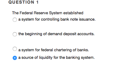 Solved Question 1 The Federal Reserve System Established