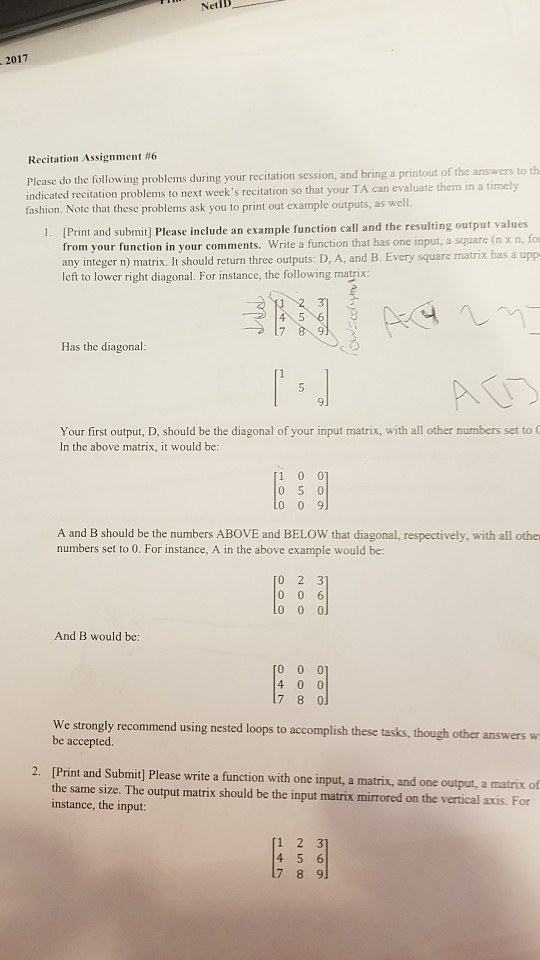 Assignment #6 2017 Do Solved: The Plcase ... Recitation NetID