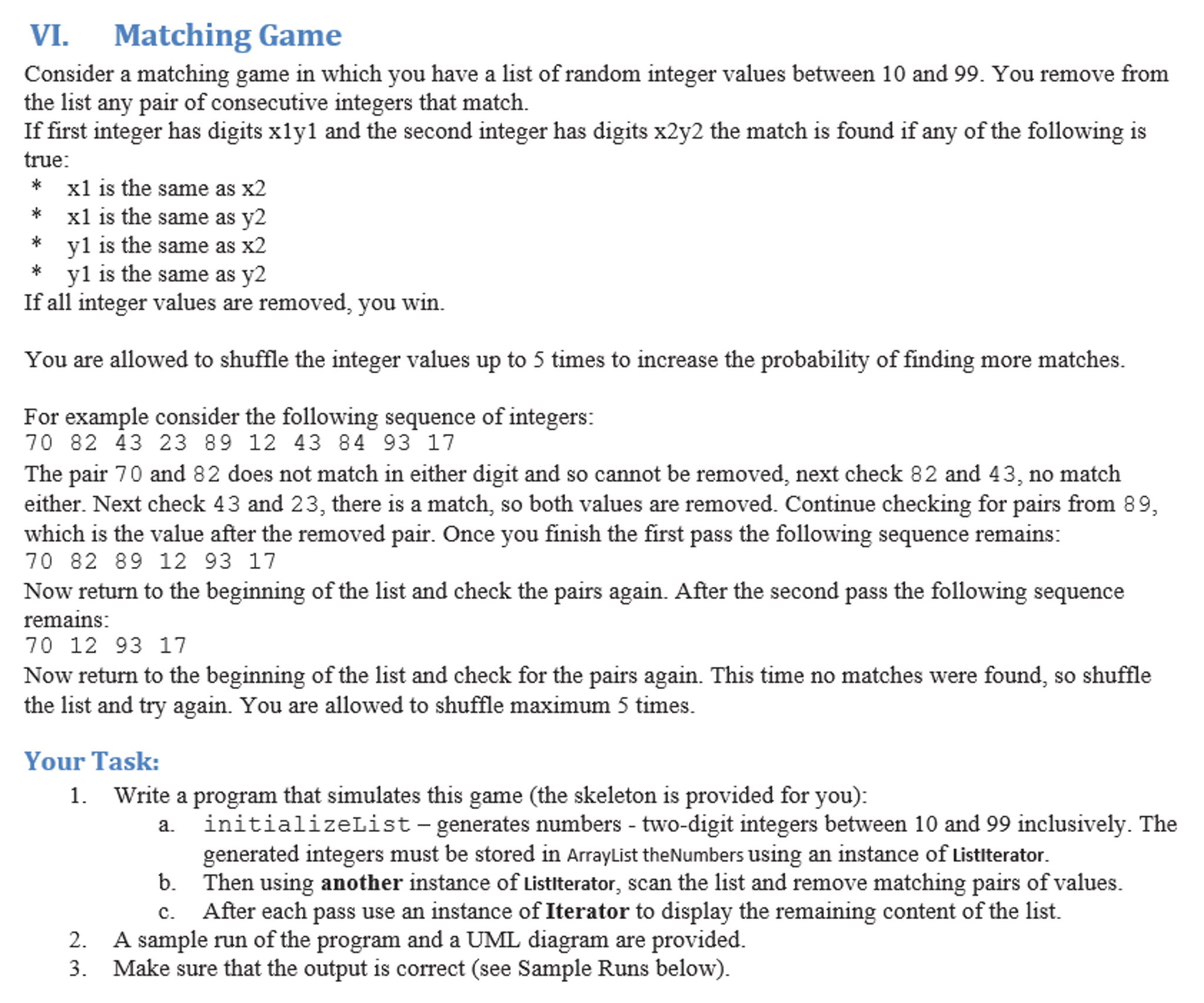 VI. Matching Game Consider A Matching Game In Whic...