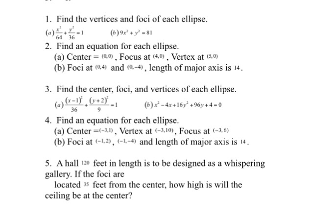 Find The Vertices And Foci Of Each Ellipse X 2 64 Chegg Com