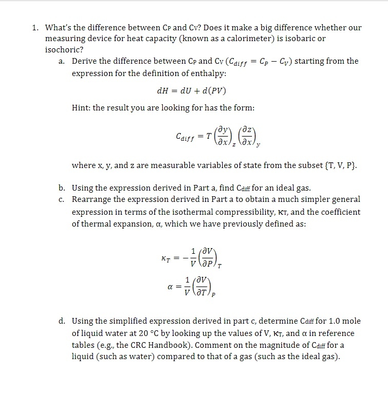 Solved What S The Difference Between Cp And Cv Does It M Chegg Com