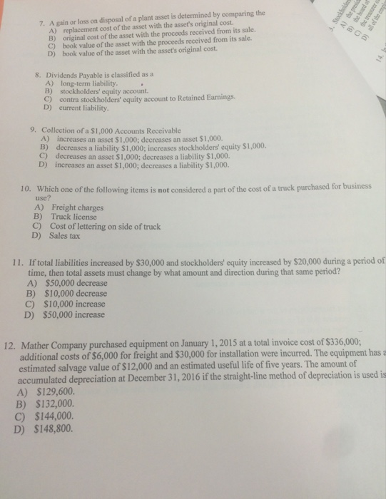 Solved A Gain Or Loss On Disposal Of A Plant Asset Is Chegg Com