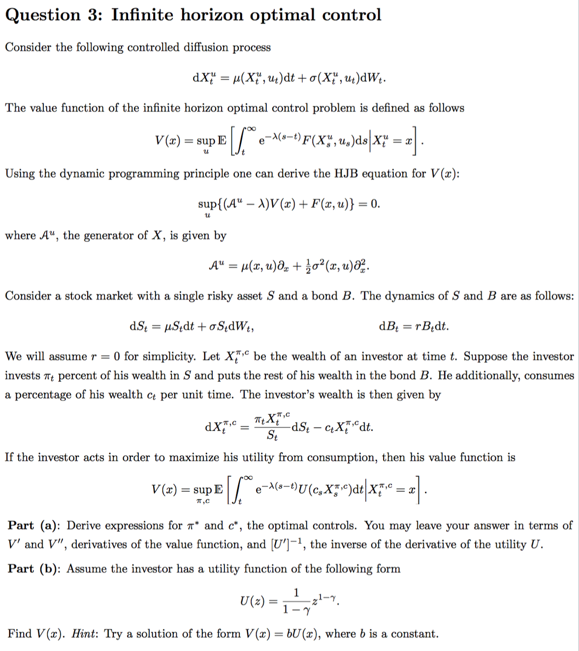 Consider The Following Controlled Diffusion Proces Chegg Com