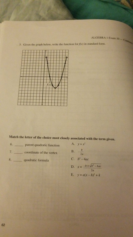 ALGEBRA Graph 10 5. Solved: Below. Exam Given 1 Write ... The
