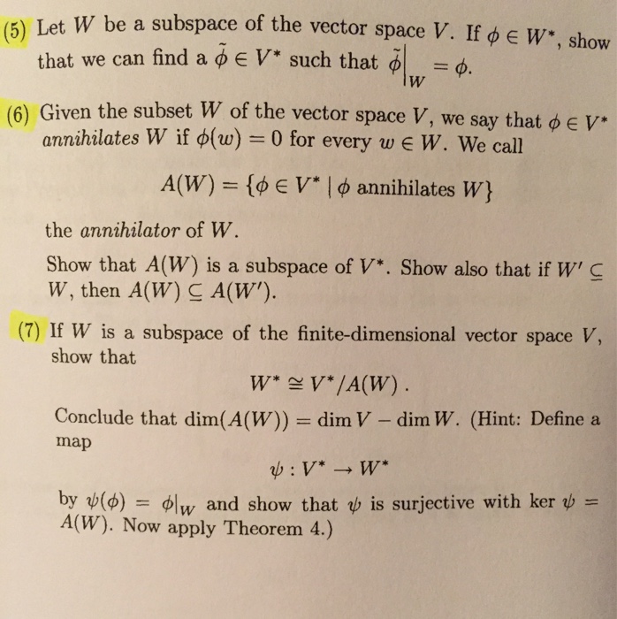 Solved Let W Be A Subspace Of The Vector Space V If W Chegg Com