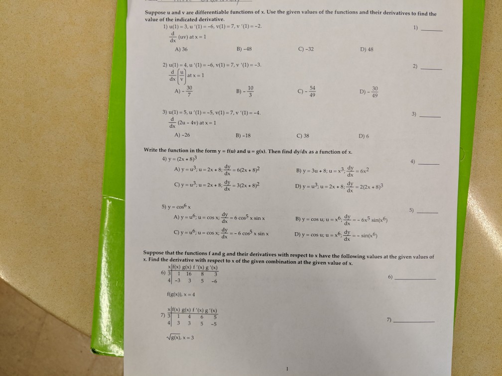 Solved Suppose U And V Are Differentiable Functions Of X Chegg Com