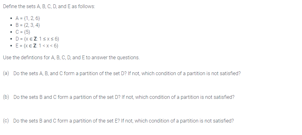 Solved Define The Sets A B C D And E As Follows A Chegg Com