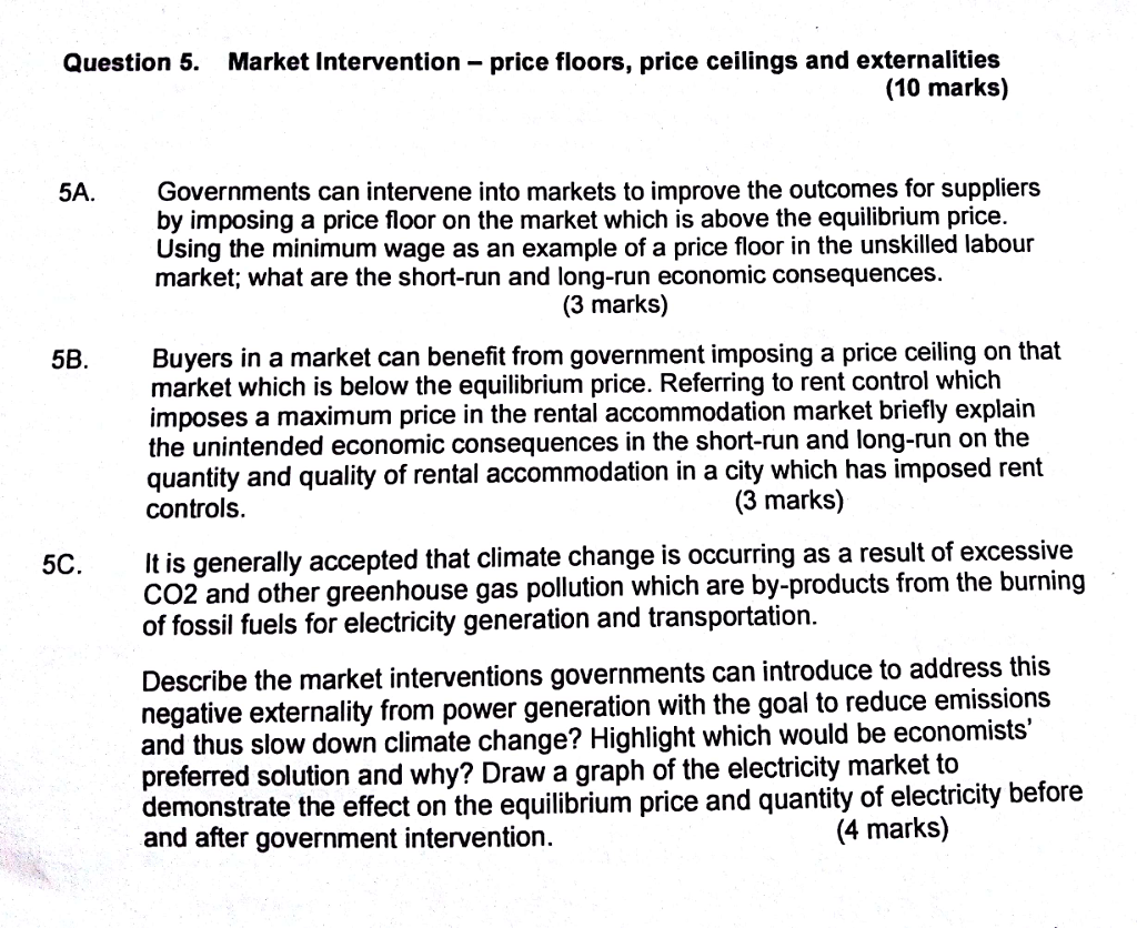 Solved Market Intervention Price Floors Price Ceilings