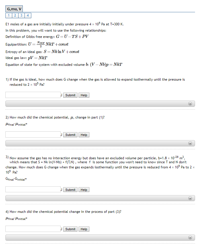 Solved G Mu V 1 2 3 4 E1 Moles Of A Gas Are Initially In Chegg Com