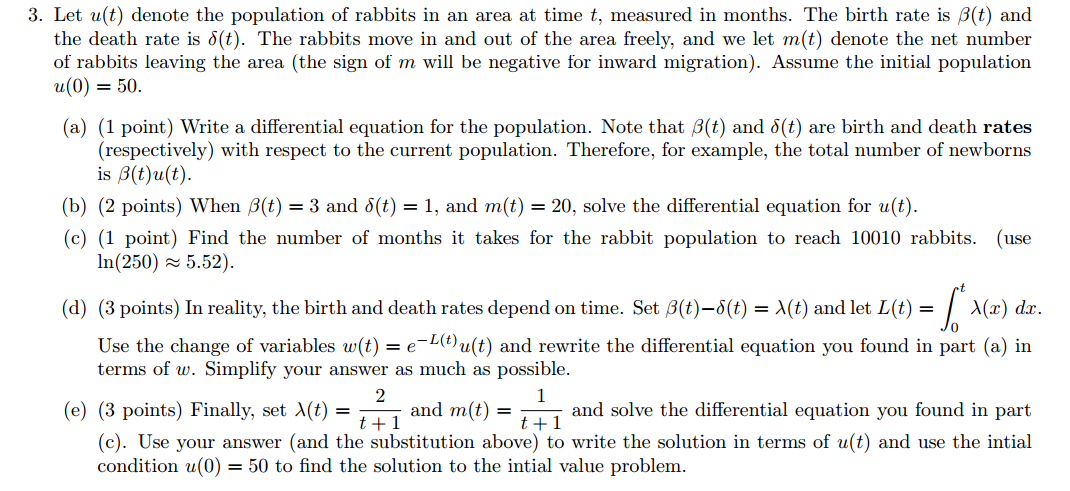 Solved Let U T Denote The Population Of Rabbits In An Ar Chegg Com