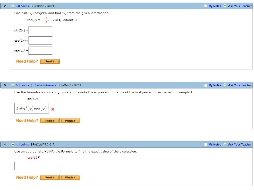 Solved Find Sin 2x Cos 2x And Tan 2x From The Given Chegg Com