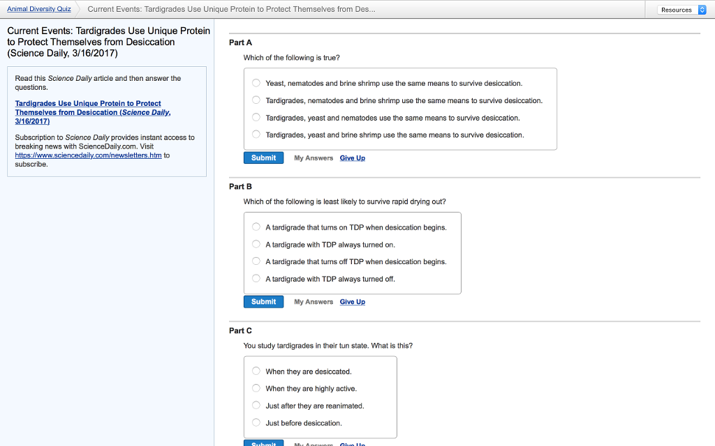 Solved Animal Diversity Quiz Current Events Tardigrades