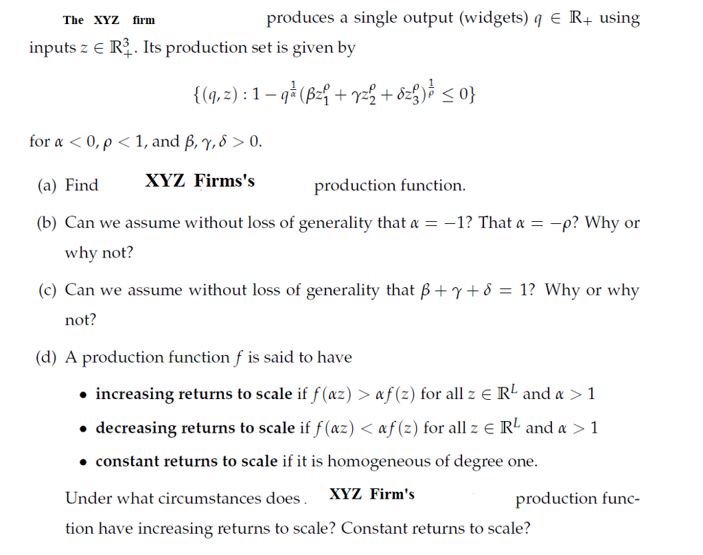 The Xyz Firm Produces A Single Output Widgets G Chegg Com