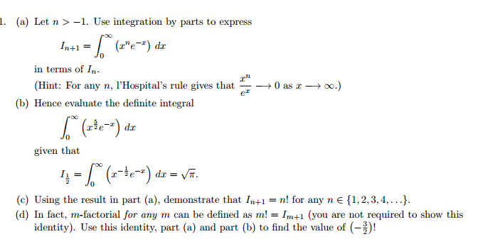 Solved Let N 1 Use Integration By Parts To Express I Chegg Com