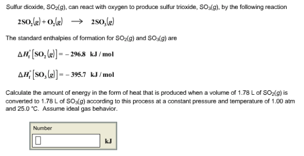 Calculate h for the reaction of sulfur dioxide with oxygen