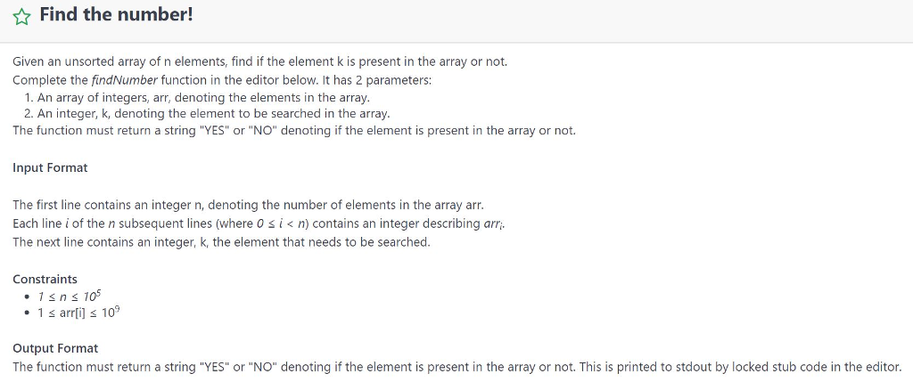 Find The Number Given An Unsorted Array Of N Chegg 