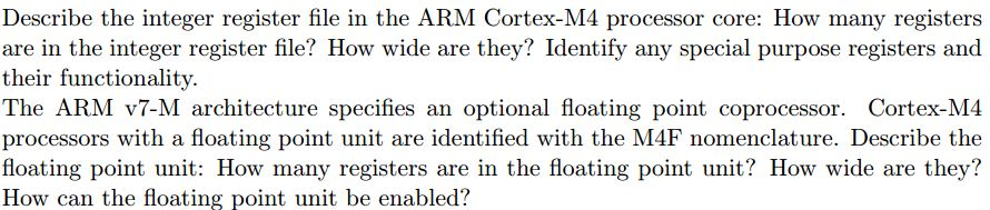 Solved Describe The Integer Register File In The Arm Cort Chegg Com