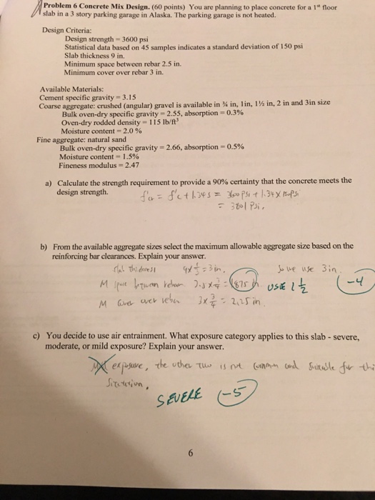 Solved Problem 6 Concrete Mix Design 60 Points You Are