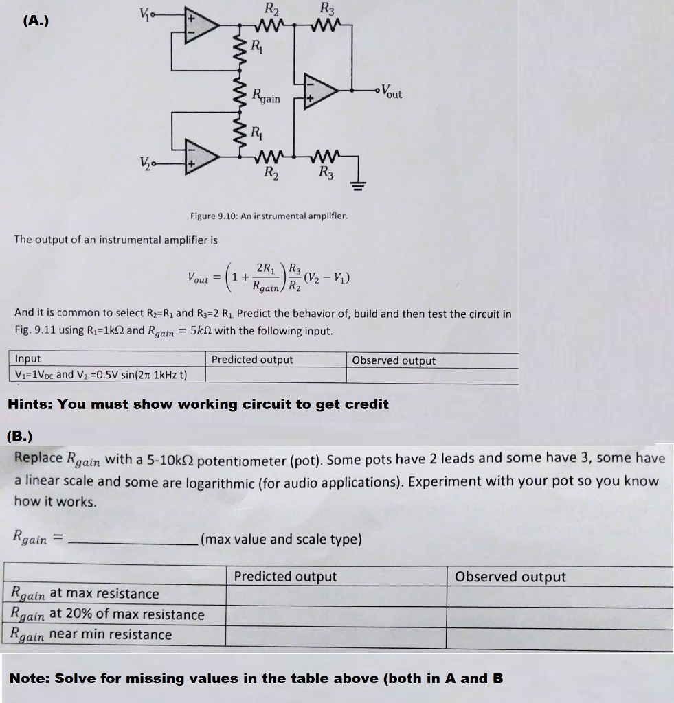 Solved Rgain out Ri R2 R Figure 9.10: An instrumental | Chegg.com