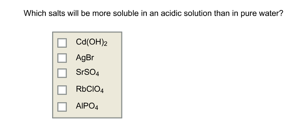 Solved Which Salts Will Be More Soluble In An Acidic Solu