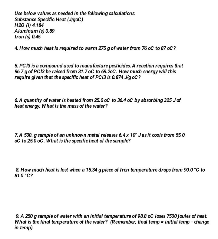 Solved Use Below Values As Needed In The Following Calcul Chegg Com