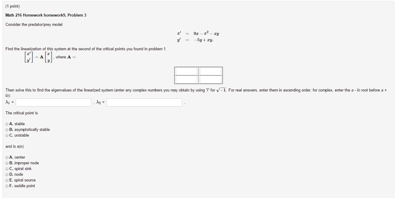 Solved Consider The Predator Prey Model X 9x X 2 Xy Chegg Com