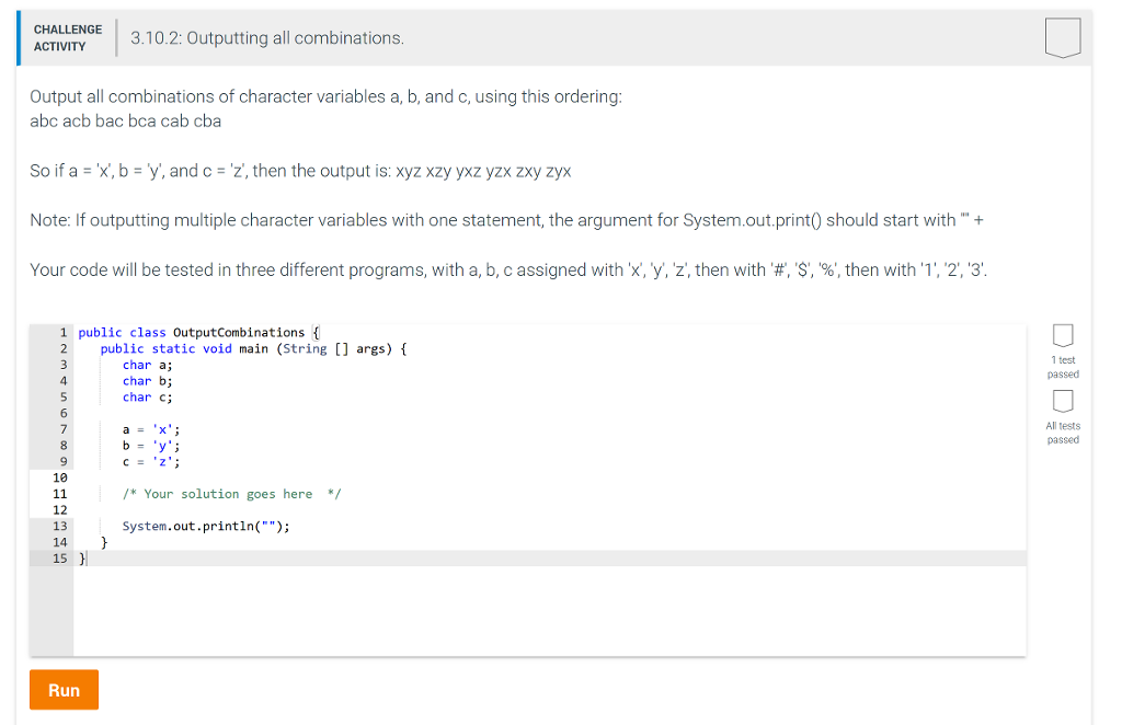 Solved: CHALLENGE ACTIVITY 3.10.2: Outputting All Combinat... | Chegg.com