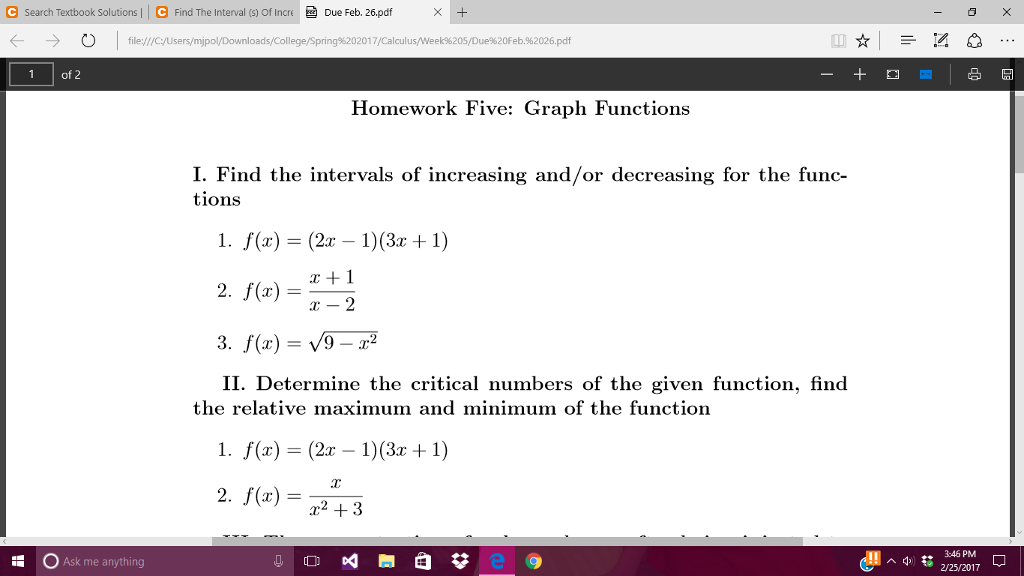 Find The Intervals Of Increasing And Or Decreasing Chegg Com